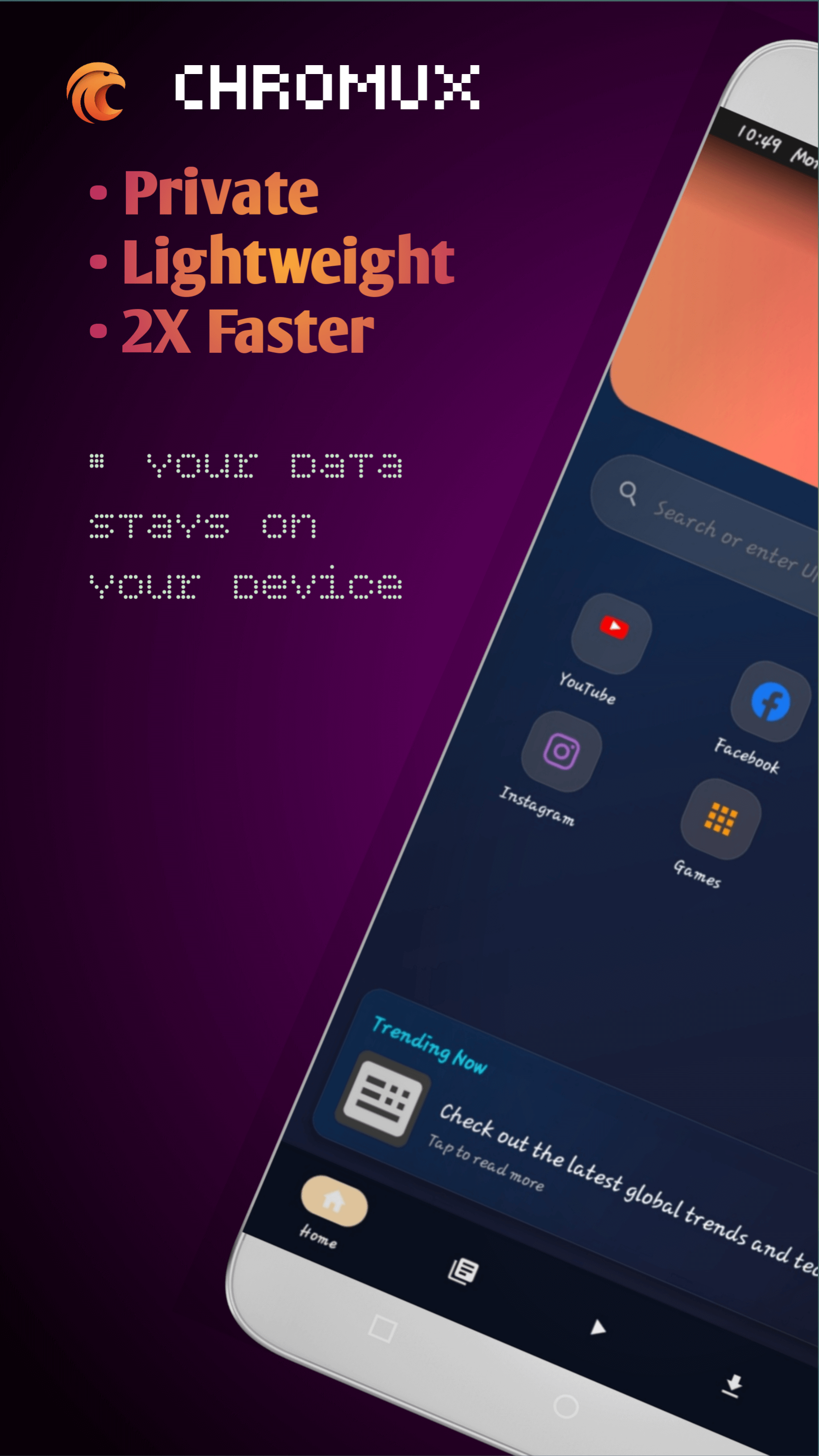 Chromux Browser Home Screen Interface